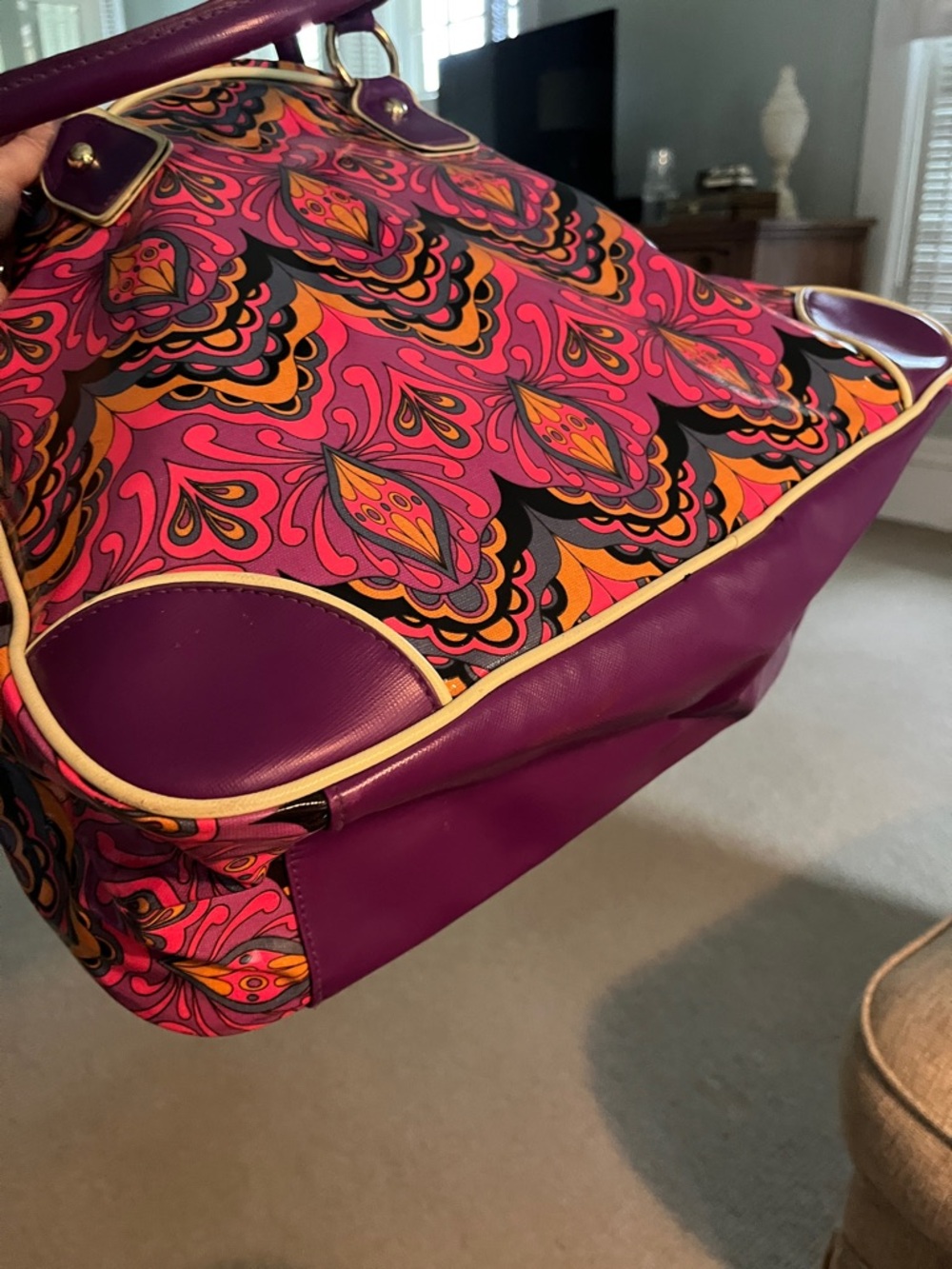 Purple Paisley-Print Women’s Tote Bag with Pink & Orange Accents